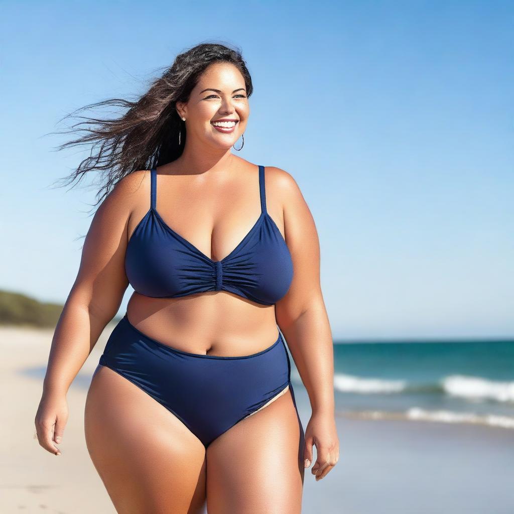 A plus size model enjoying a sunny day on the beach