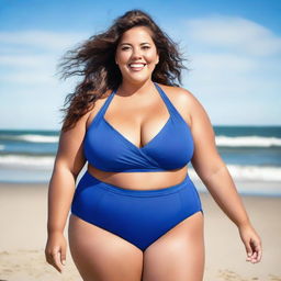 A plus size model enjoying a sunny day on the beach