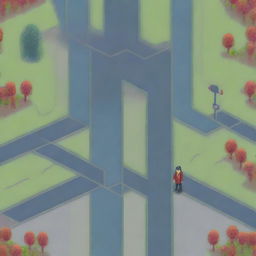 A scene featuring multiple paths diverging in different directions with a person standing at the intersection, trying to decide which path to take