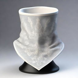 An intricately designed cowl displayed on a pedestal, showcasing its magical resistance properties