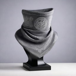 An intricately designed cowl displayed on a pedestal, showcasing its magical resistance properties