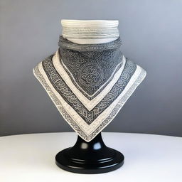 An intricately designed cowl displayed on a pedestal, inspired by DnD magic item cards