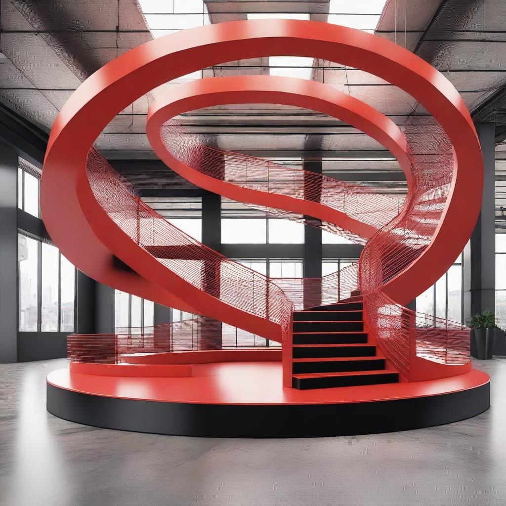 A circular ramp with an industrial design, featuring red landmark lines