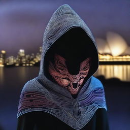 An intricately designed cowl or hood that appears to glow with magic, displayed prominently