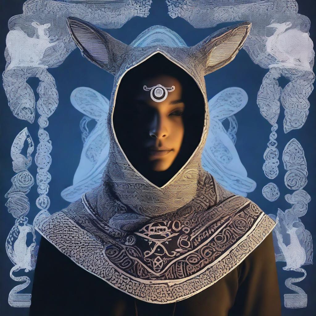 An intricately designed cowl or hood that appears to glow with magic, displayed prominently