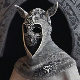 An intricately designed cowl or hood that appears to glow with magic, displayed prominently