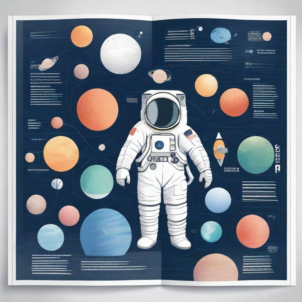 Create an image of a school yearbook imagined as a space journey, where each section represents a different planet