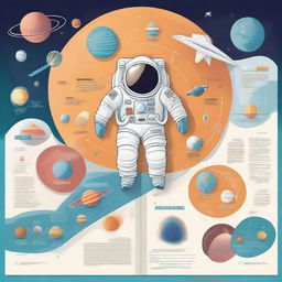 Create an image of a school yearbook imagined as a space journey, where each section represents a different planet