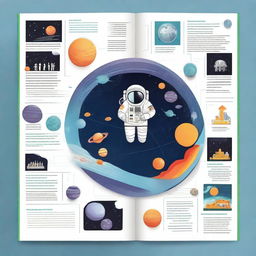 Create an image of a school yearbook imagined as a space journey, where each section represents a different planet