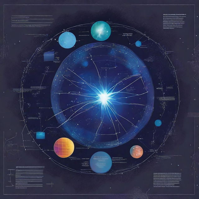 Create a yearbook design titled 'Interconnected Universe' that resembles a star map or galaxy