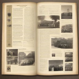 Design a yearbook as a historical chronicle where each page narrates an important period in the history of the educational center