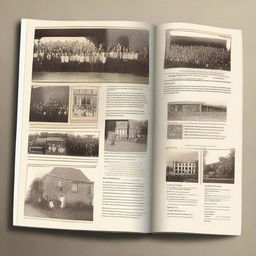 Design a yearbook as a historical chronicle where each page narrates an important period in the history of the educational center