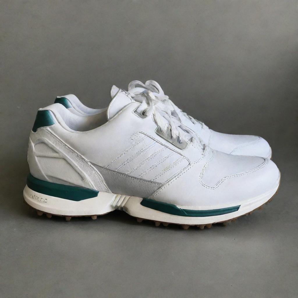 A pair of ZX 8000 Golf shoes in pristine condition. They are well-crafted with meticulous details, showcasing a blend of modern style and functionality.