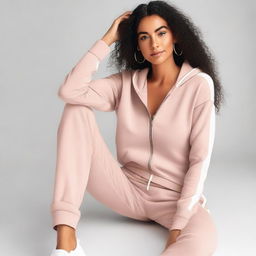 A girl with medium-sized boobs wearing a stylish tracksuit