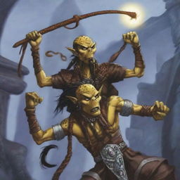 An intense scene from Dungeons & Dragons featuring an angry male Githyanki with yellow skin