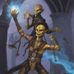 An intense scene from Dungeons & Dragons featuring an angry male Githyanki with yellow skin