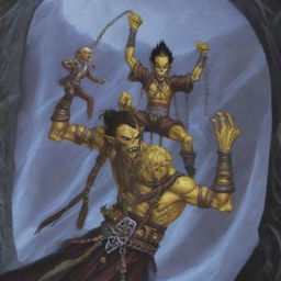 An intense scene from Dungeons & Dragons featuring an angry male Githyanki with yellow skin