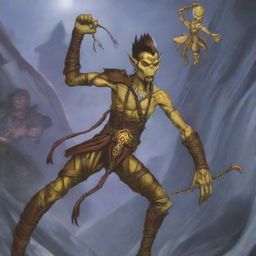 An intense scene from Dungeons & Dragons featuring an angry male Githyanki with yellow skin