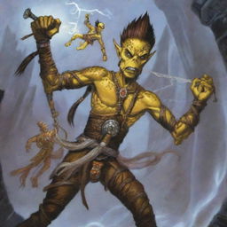An intense scene from Dungeons & Dragons featuring an angry male Githyanki with yellow skin