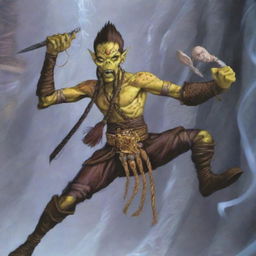 An intense scene from Dungeons & Dragons featuring an angry male Githyanki with yellow skin