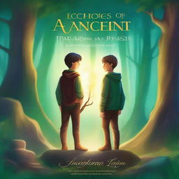 Create an enchanting book cover for the fantasy adventure story 'Echoes of the Ancients: The Quest of Jack and Liam' by Nosheen