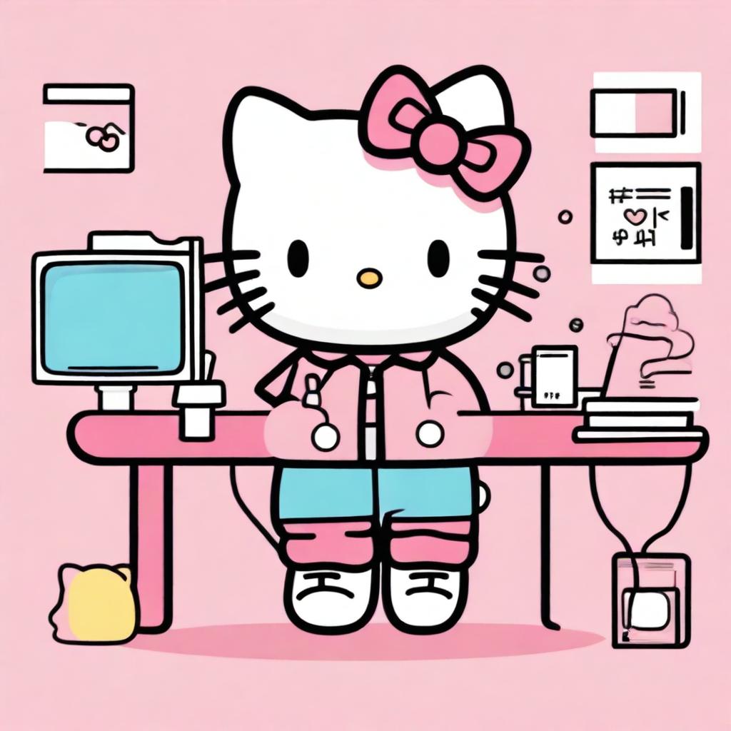 Create an image of Hello Kitty as a vlogger