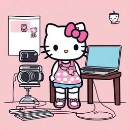 Create an image of Hello Kitty as a vlogger