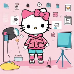 Create an image of Hello Kitty as a vlogger