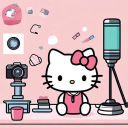 Create an image of Hello Kitty as a vlogger