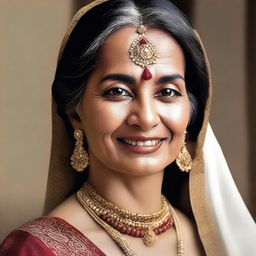 A mature Indian woman in traditional attire, showcasing elegance and grace