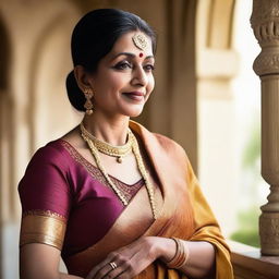 A mature Indian woman in traditional attire, showcasing elegance and grace