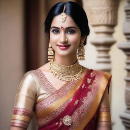 A young married Indian woman in traditional attire, showcasing elegance and grace