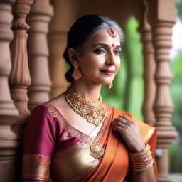 A mature Hindu woman in traditional attire, depicted with elegance and grace