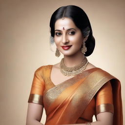 A mature Hindu woman in traditional attire, depicted with elegance and grace