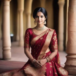 An Indian wife in traditional attire, depicted in a respectful and tasteful manner