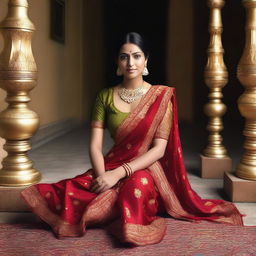 An Indian wife in traditional attire, depicted in a respectful and tasteful manner