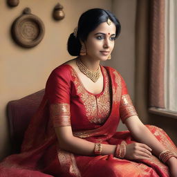 An Indian wife in traditional attire, depicted in a respectful and tasteful manner