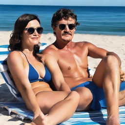 Pedro Pascal relaxing at the beach with a beautiful brunette woman