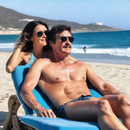 Pedro Pascal relaxing at the beach with a beautiful brunette woman