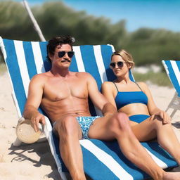 Pedro Pascal relaxing at the beach with Jennifer Lawrence