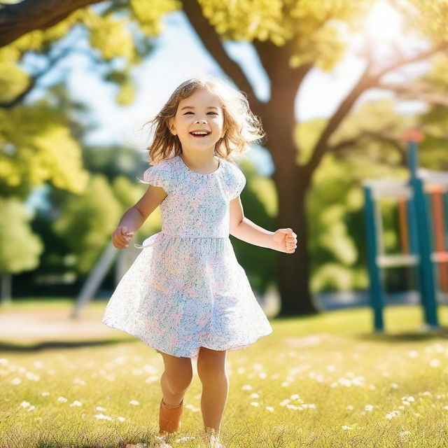 A cute 5-year-old girl playing in the park