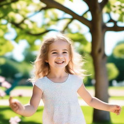 A cute 5-year-old girl playing in the park