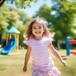 A cute 5-year-old girl playing in the park