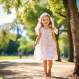 A cute 5-year-old girl playing in the park