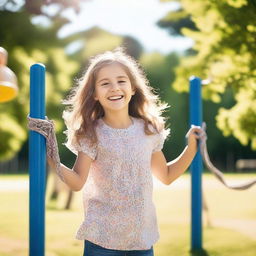 A cute 10-year-old girl playing in the park