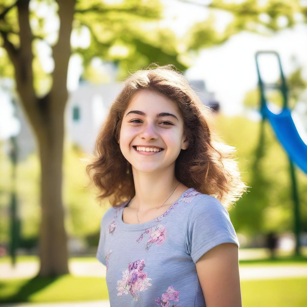 A cheerful 15-year-old girl enjoying her time in the park