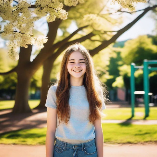 A cheerful 15-year-old girl enjoying her time in the park