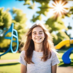 A cheerful 15-year-old girl enjoying her time in the park