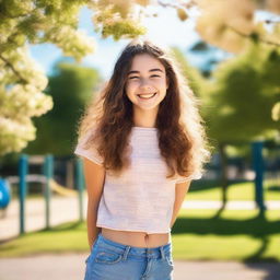 A cheerful 15-year-old girl enjoying her time in the park