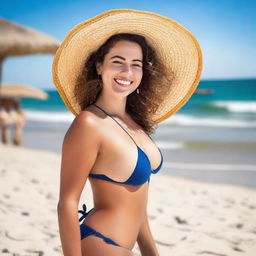 A cheerful young woman in her twenties enjoying her time at the beach